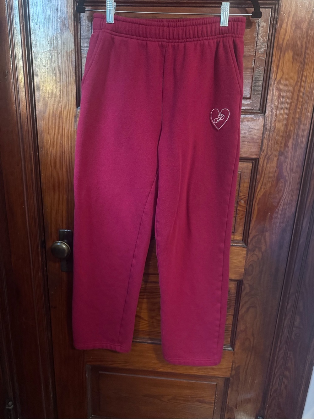 Victoria’s Secret PINK Heart Logo Fleece Straight Leg Sweatpants Raspberry Small